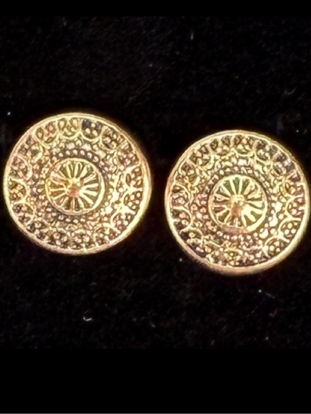 Aged brass tone, Bohemian chic costume pierced post earrings
